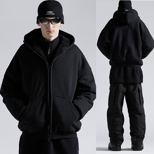 발렌시아가 스키웨어 3B 스포츠 아이콘 아웃웨어 집업 후드 블랙