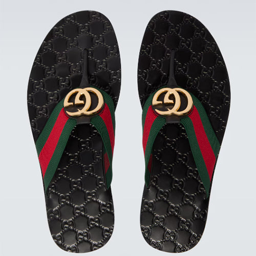 구찌 리비에라 GG 로고 통 샌들 블랙