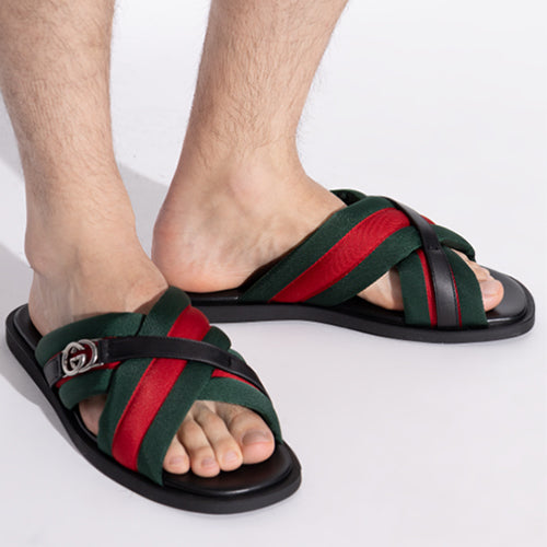구찌 웹 인터로킹 G 슬라이드 샌들