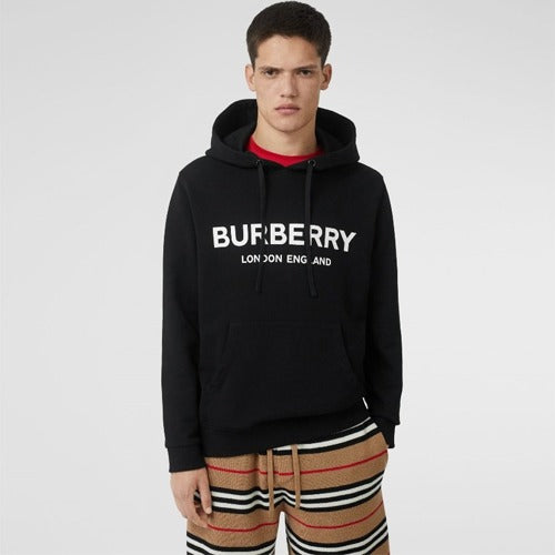(국내배송) 버버리 로고프린트 코튼 후드 블랙