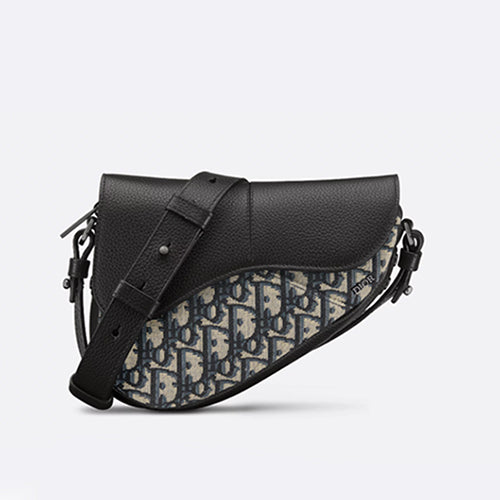 디올 미니 새들백 디올 오블리크 자카드 베이지 블랙