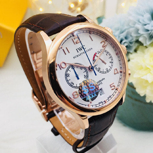 IWC 포르토피노 크로노그래프 화이트숫자판 금장 브라운가죽 42mm