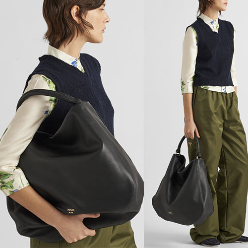 프라다 라지 레더 호보 숄더백 블랙 1BC219