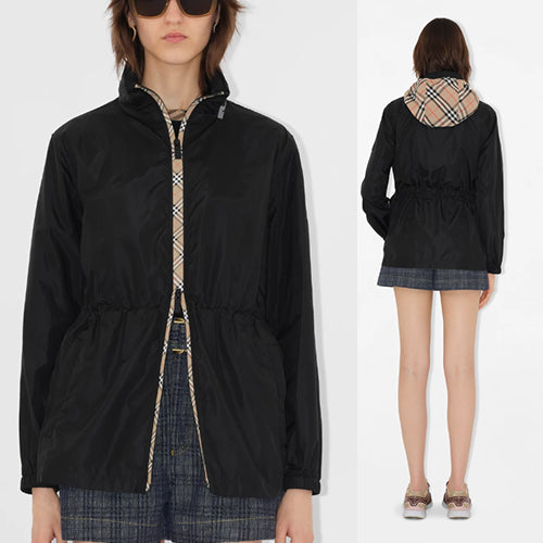 버버리 쇼트 체커 테이프 나일론 파카 자켓 블랙