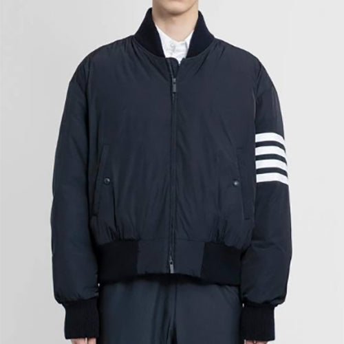 톰브라운 폴리 트윌 4-바 오버사이즈 니트 다운 블루종 재킷 네이비