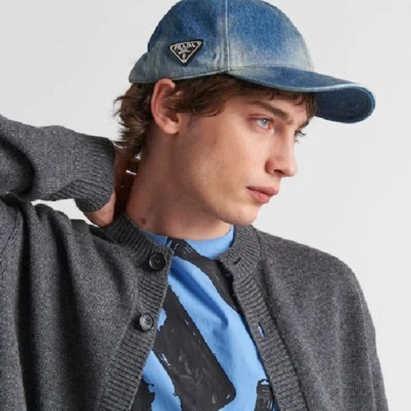 (국내배송, 당일출고) 프라다 사이드 로고 데님 볼캡
