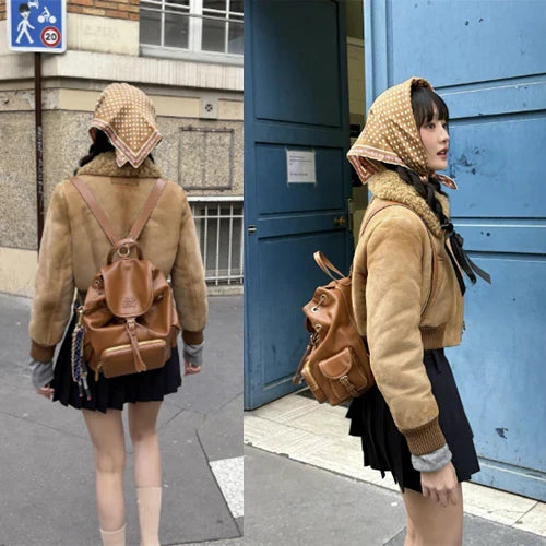 미우 미우 레더 백팩 카멜 (5BZ042)  (민니 착용) · 김** 고객님