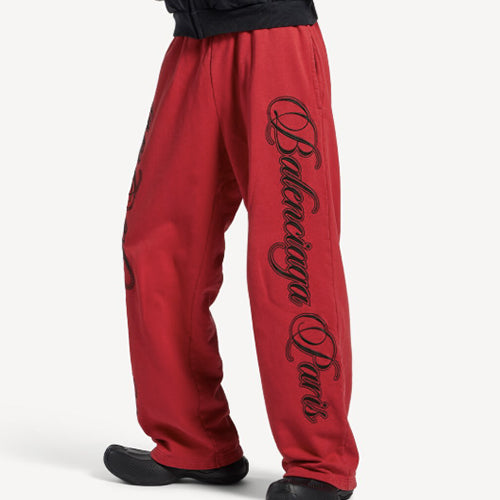 발렌시아가 커시브 배기 팬츠 레드