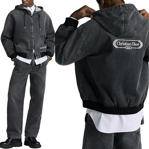 디올 데님 지퍼 후드 자켓
