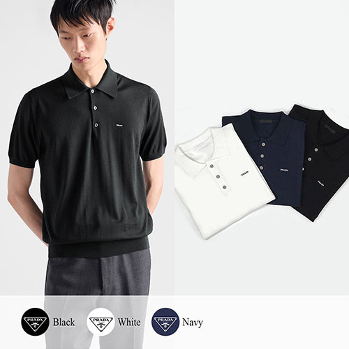 (국내배송, 당일출고) 프라다 레터링 로고 카라 반팔 니트 ~3Color~