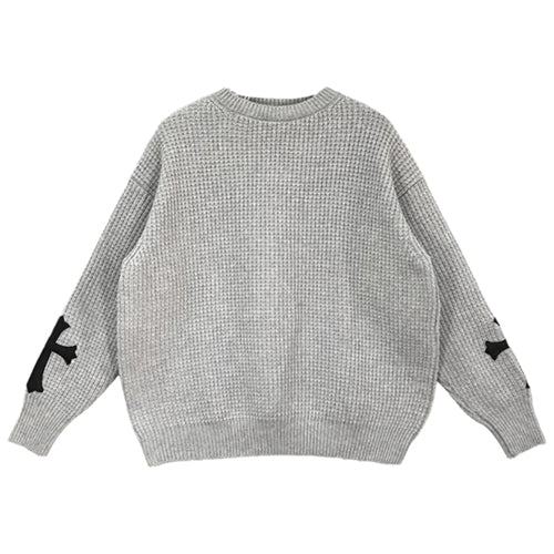 크롬하츠 가죽 크로스 패치 캐시미어 스웨터셔츠 ~2Color~