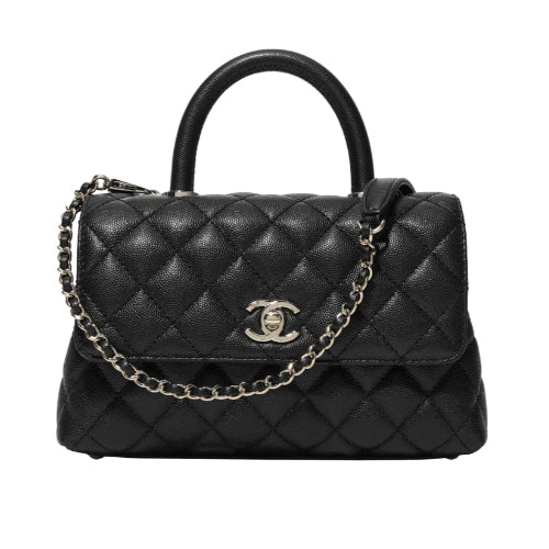 샤넬 핸들 장식의 스몰 플랩백 골드 메탈 블랙