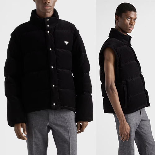 프라다 중량 코듀로이 다운 재킷