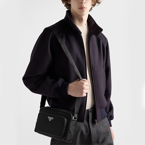 프라다 스몰 리나일론 및 사피아노 가죽 크로스백 블랙