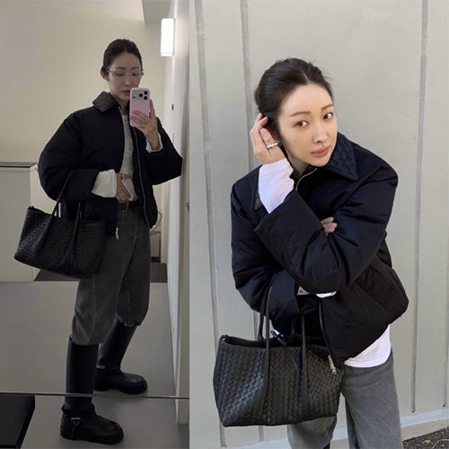 보테가베네타 미디엄 피나코테카 토트백 블랙 (차정원 착용)