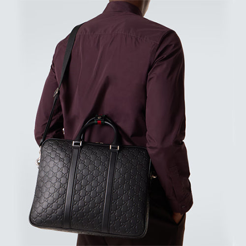 구찌 GG 엠블럼  디보싱 레더 브리프케이스