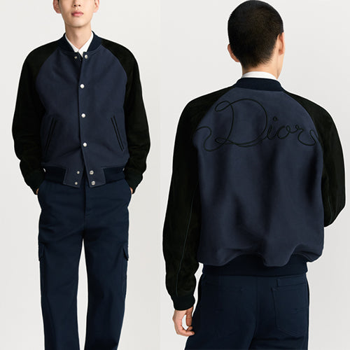 디올 리본 칼리지 코튼 스웨이드 봄버 자켓